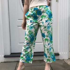 Spiegel cropped blue/green floral cream pants